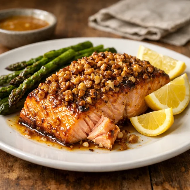 Maple-Dijon Baked Salmon with Walnut Crust