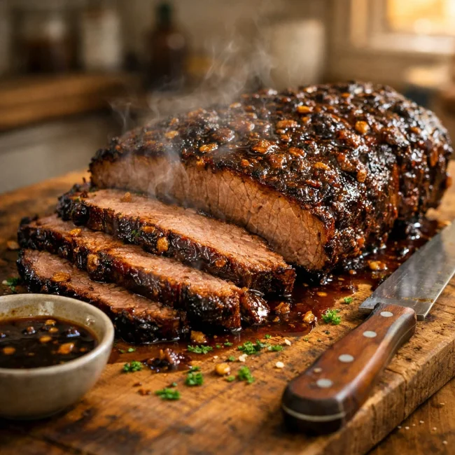 Maple Garlic Glazed Brisket