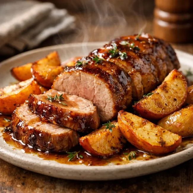 Maple Glazed Pork Tenderloin with Roasted Apples