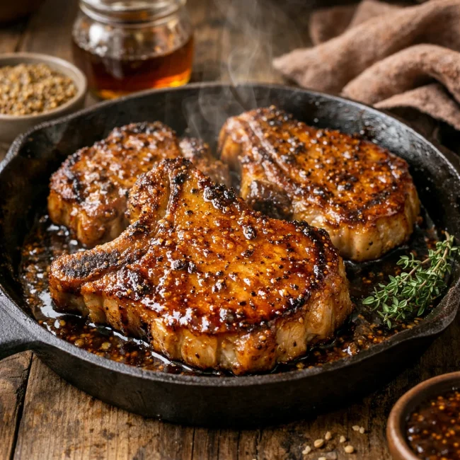 Maple-Mustard Glazed Pan-Fried Pork Chops