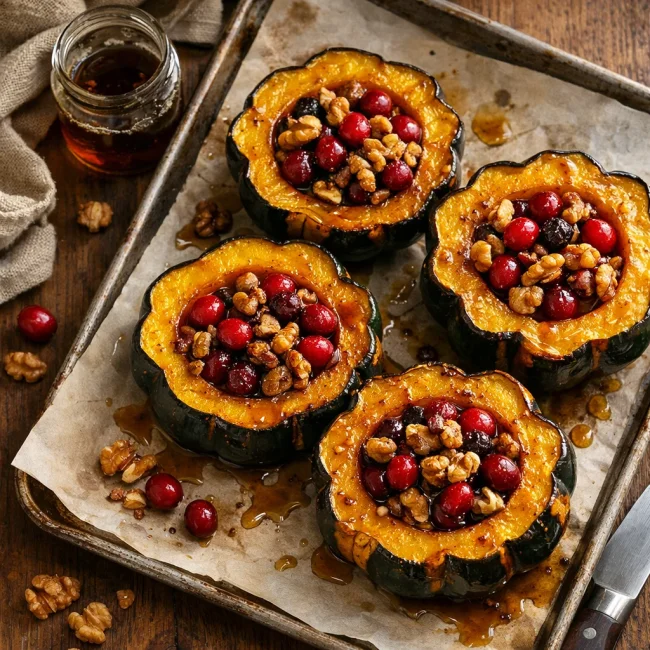 Maple Roasted Acorn Squash with Cranberries and Walnuts