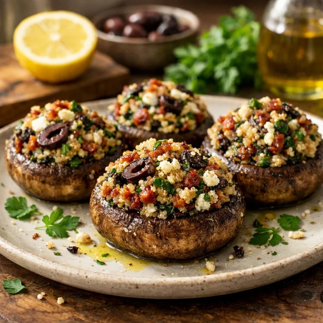Mediterranean Quinoa Stuffed Mushrooms