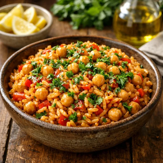 Mediterranean Spanish Rice with Chickpeas