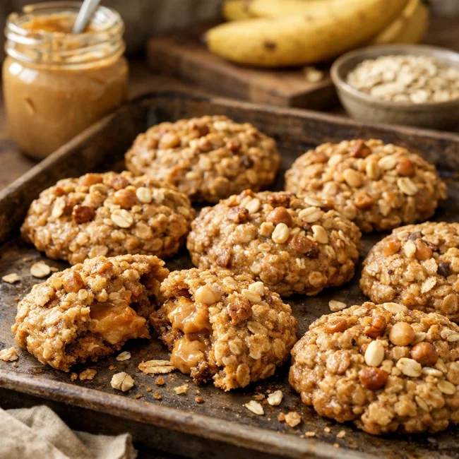 Nutty Banana Peanut Butter Oatmeal Cookies