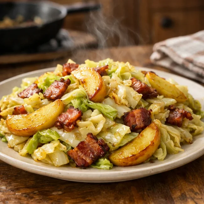 Old-Fashioned Fried Cabbage with Bacon and Apples
