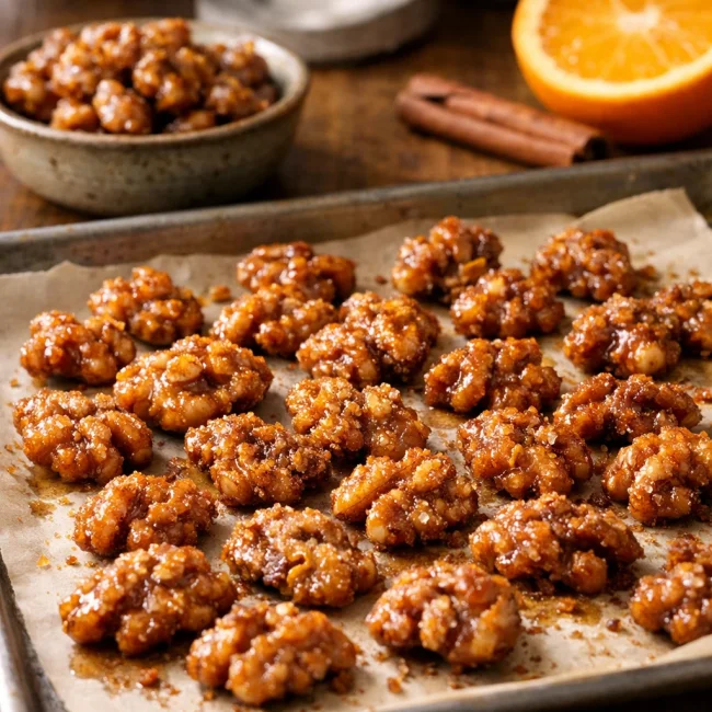 Orange Cinnamon Sugar Glazed Walnuts