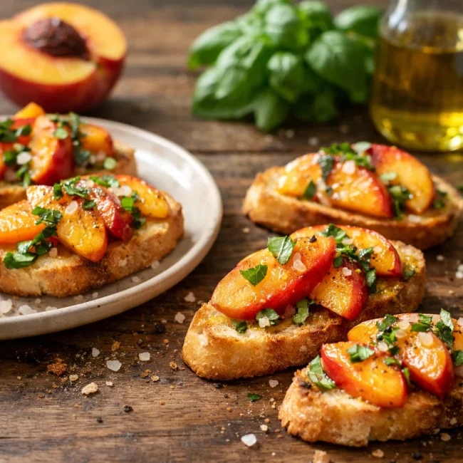Peach and Basil Bruschetta