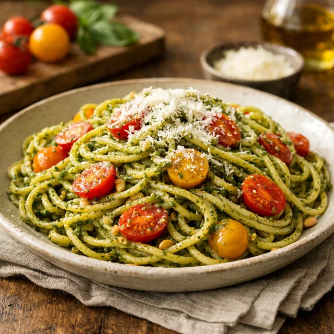 Pesto Pasta with Cherry Tomatoes