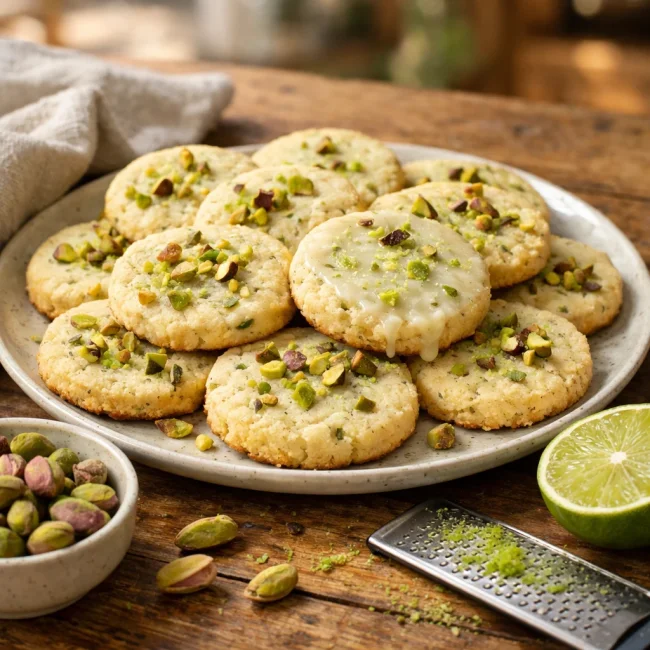 Pistachio and Lime Shortbread Cookies
