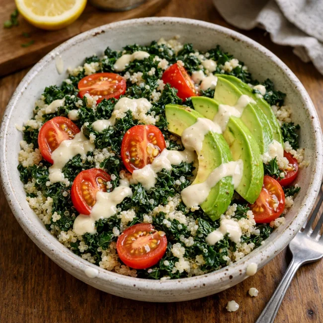 Quinoa and Kale Salad with Lemon-Tahini Dressing