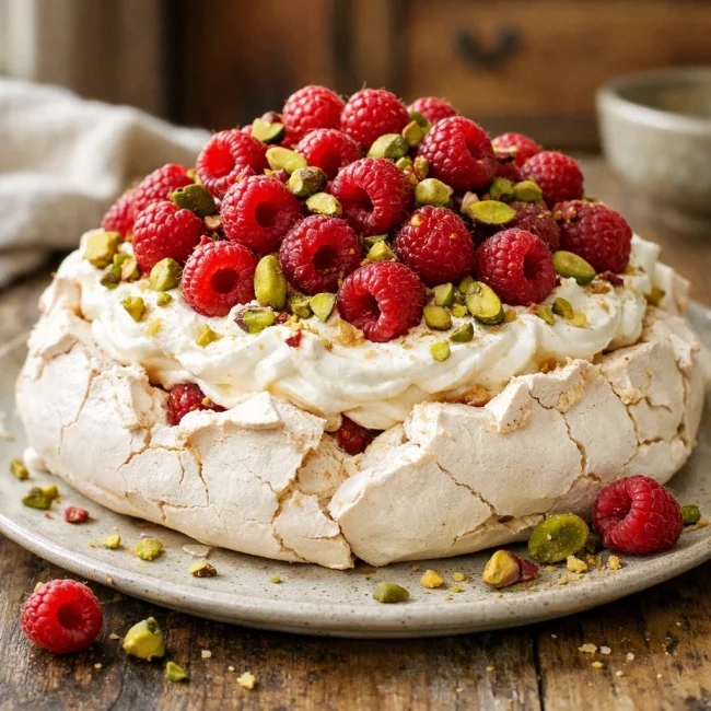 Raspberry Pistachio Pavlova