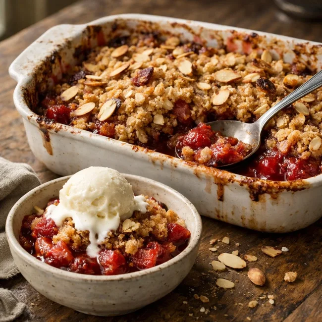 Rhubarb Strawberry Almond Crisp
