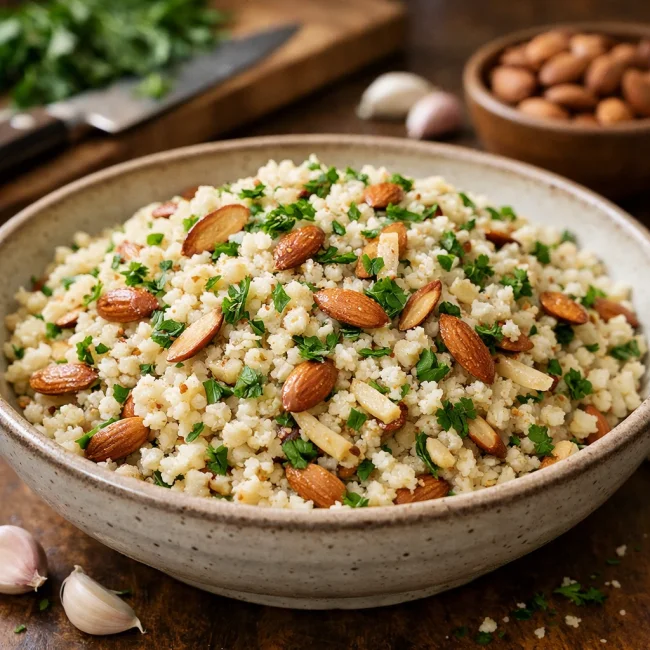 Roasted Almond and Cauliflower Rice Pilaf