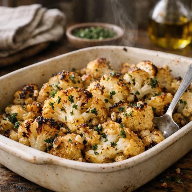 Roasted Cauliflower with Garlic and Herbs