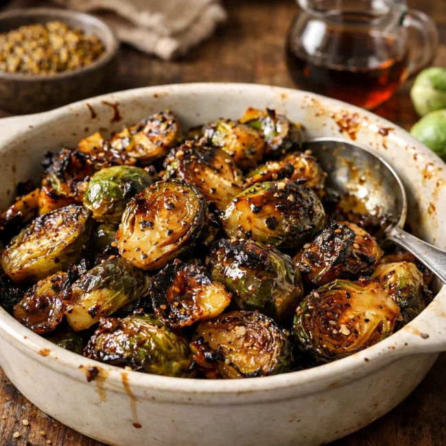 Roasted Maple Mustard Brussel Sprouts