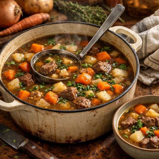 Root Vegetable Beef Soup with Herbs