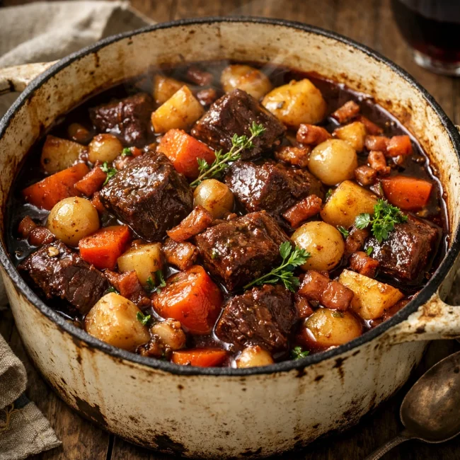 Rustic Beef Bourguignon with Root Vegetables
