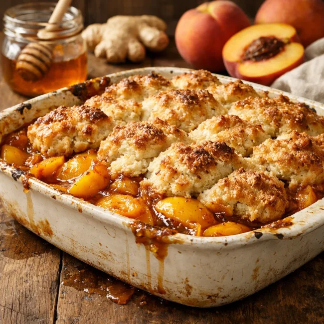 Rustic Honey Ginger Peach Cobbler