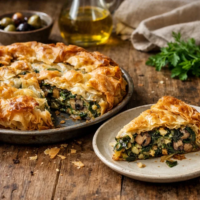 Rustic Mushroom & Spinach Spanakopita