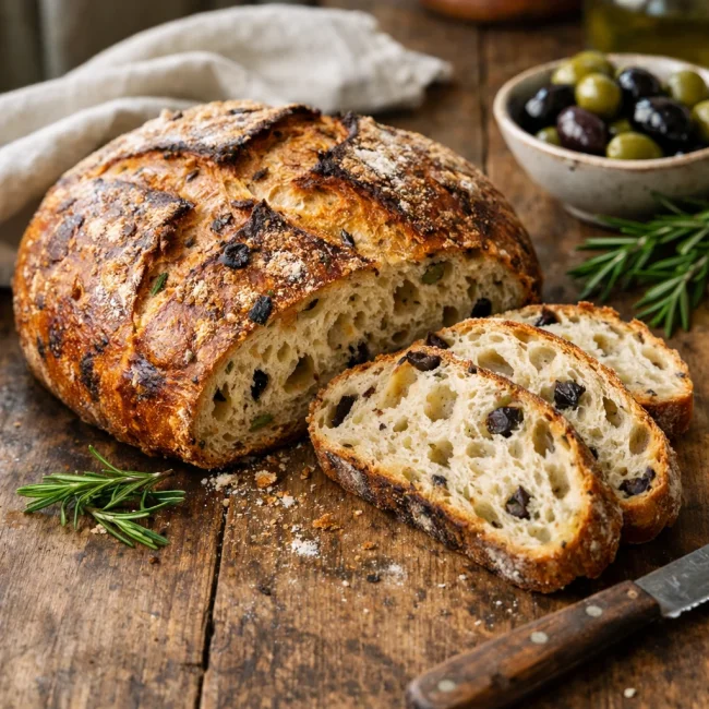 Rustic Olive and Rosemary Sourdough Bread