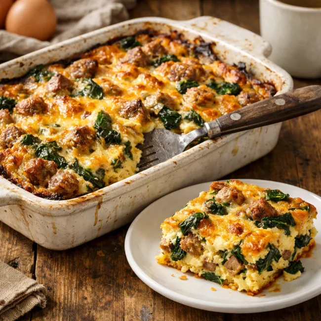 Rustic Sausage & Spinach Breakfast Casserole
