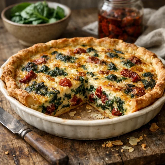 Rustic Spinach and Sundried Tomato Quiche