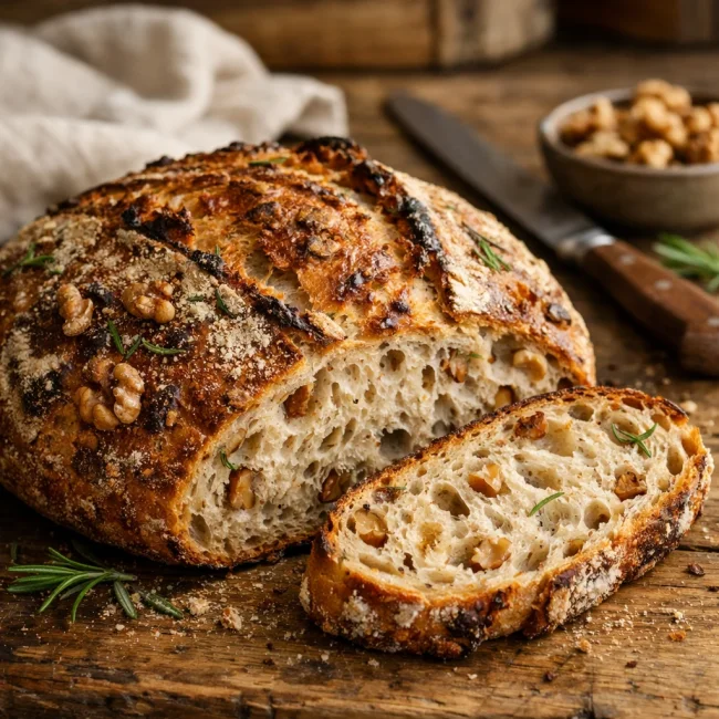 Rustic Walnut Rosemary Sourdough