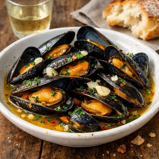 Saffron Garlic Mussels