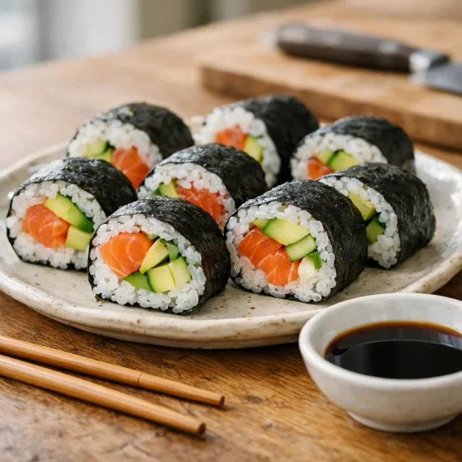 Salmon and Avocado Sushi Rolls