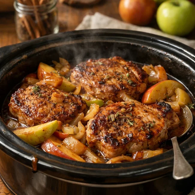 Savory Apple Cinnamon Slow Cooker Pork Chops
