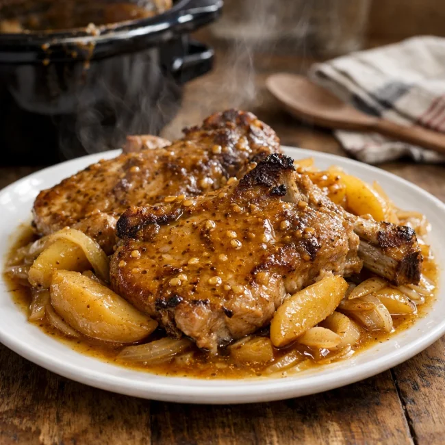 Savory Apple Dijon Crock Pot Pork Chops