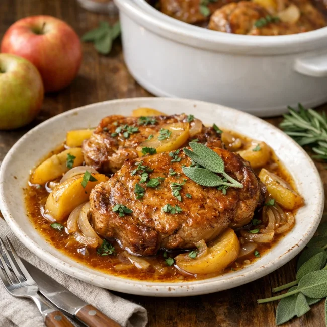 Savory Apple Sage Crock Pot Pork Chops