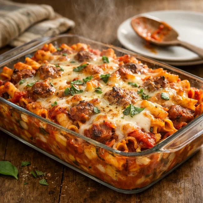 Savory Baked Ziti with Spicy Chicken Sausage