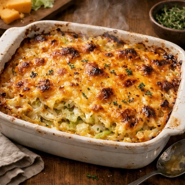 Savory Cabbage and Cheddar Casserole