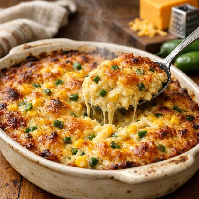Savory Cheddar Jalapeño Corn Casserole