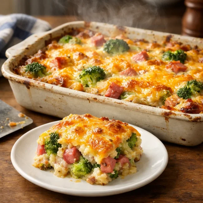 Savory Cheesy Ham and Broccoli Casserole