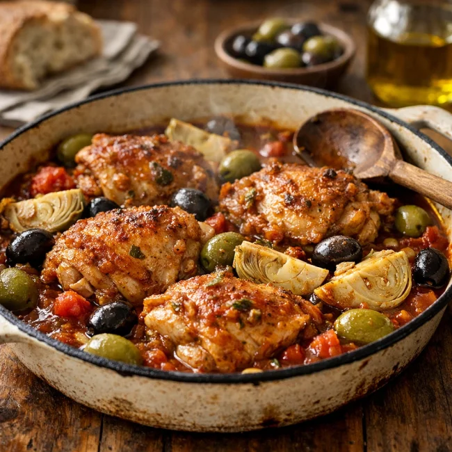 Savory Chicken Cacciatore with Olives and Artichokes