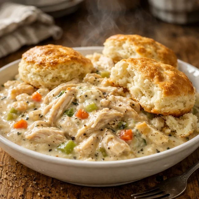 Savory Chicken in Cream and Biscuits