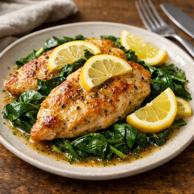 Savory Chicken with Spinach and Lemon