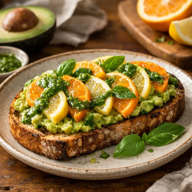 Savory Citrus Avocado Toast with Basil Drizzle
