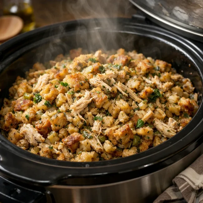 Savory Crockpot Chicken and Herb Stuffing