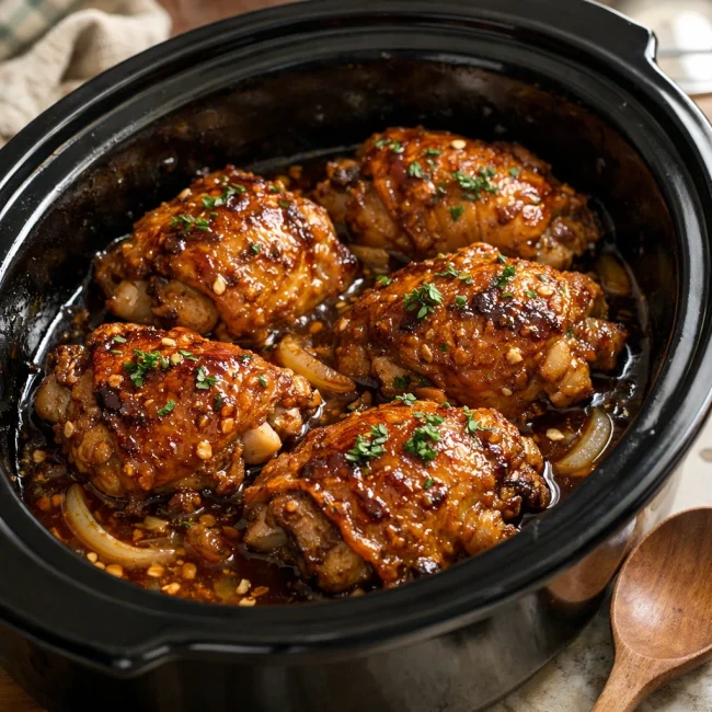 Savory Crockpot Chicken Thighs with Honey-Garlic Glaze