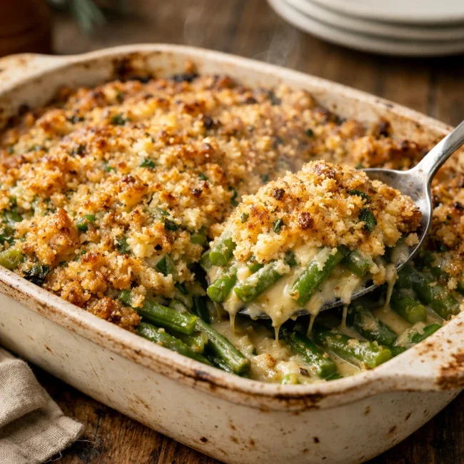 Savory Green Bean Casserole with Garlic-Parmesan Crust