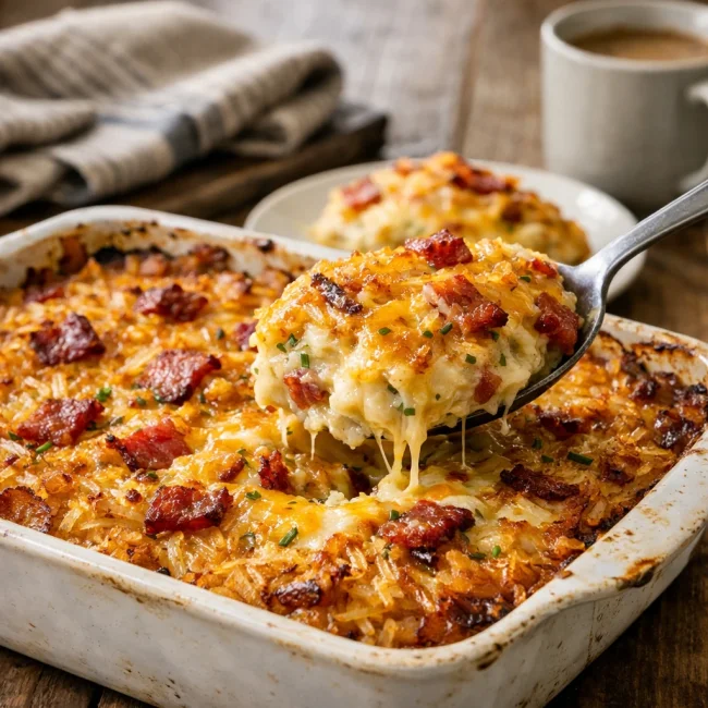 Savory Hash Brown Casserole with Bacon and Cheddar