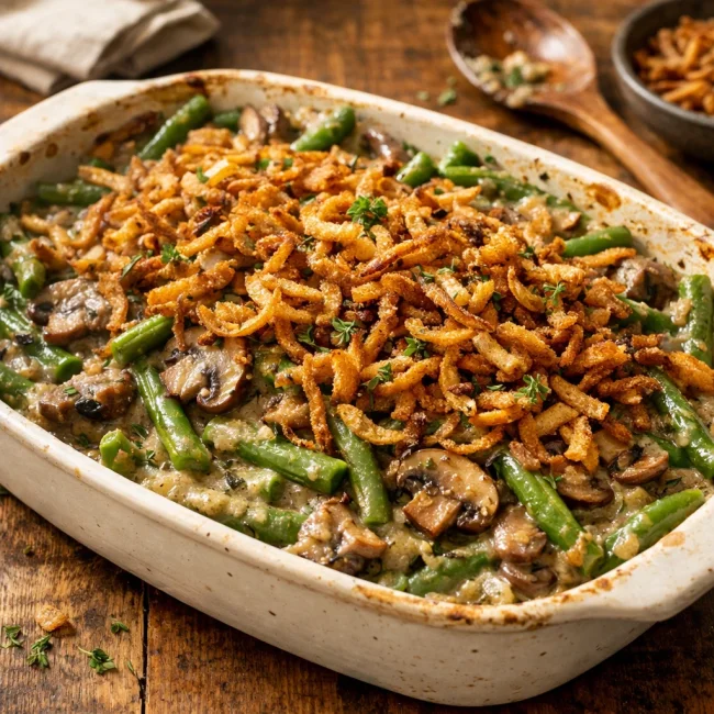 Savory Herb and Mushroom Green Bean Casserole