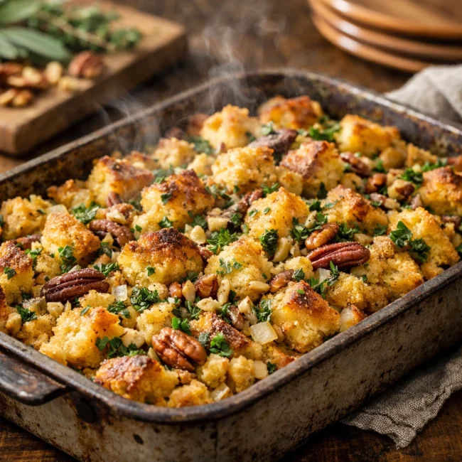 Savory Herb and Nut Cornbread Stuffing