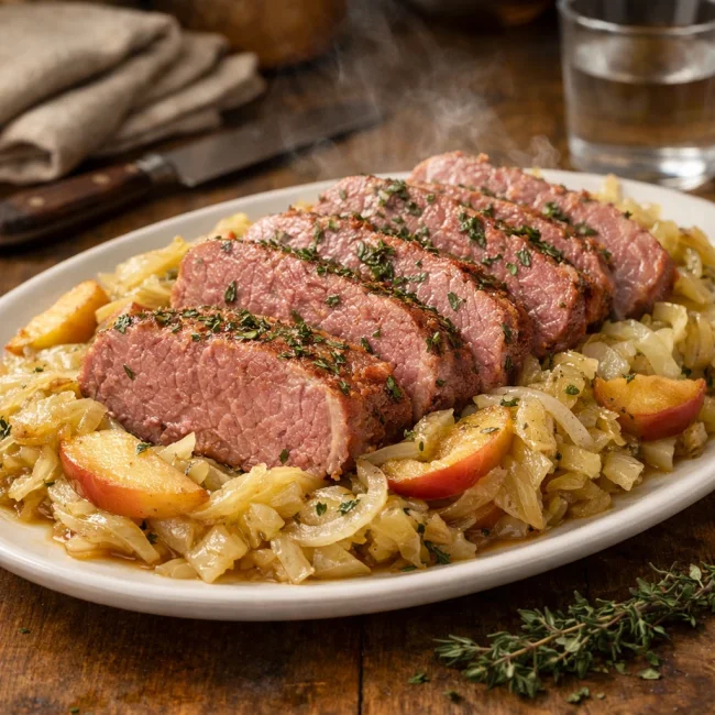 Savory Herb Corned Beef and Sweet Apple Cabbage