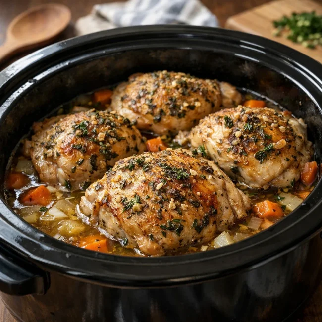 Savory Herb Crockpot Chicken Thighs