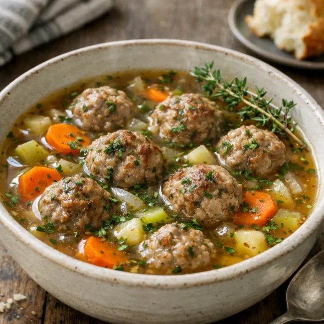 Savory Herb Infused Meatball Soup