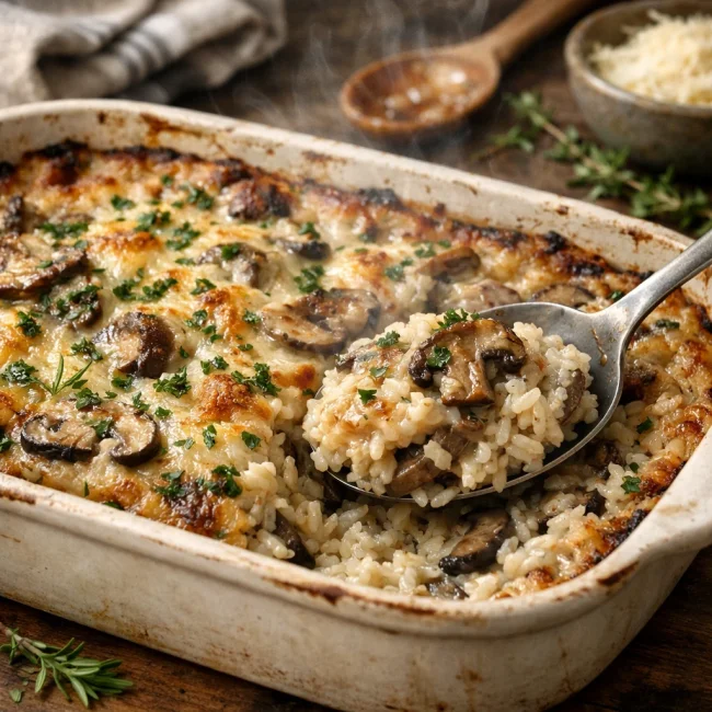 Savory Herb Mushroom Rice Casserole